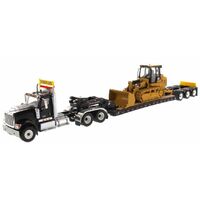 International HX520 Tandem Truck Black with XL 120 Lowboy Trailer and CAT 963 Dozer 