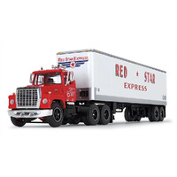 1:64 RED FORD LT 9000 Day Cab & Vintage Trailer Fallen Flag #43