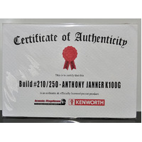 New 1:50 Kenworth K100G Anthony Janner Certificate #210