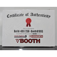 New 1:50 Kenworth K100G Booth Certificate & Plaque #051