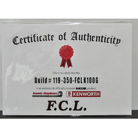 New 1:50 Kenworth K100G FCL Certificate & Plaque #119
