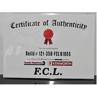 New 1:50 Kenworth K100G FCL Certificate & Plaque #121