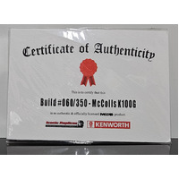 New 1:50 Kenworth K100G McColls Transport Certificate & Plaque #060
