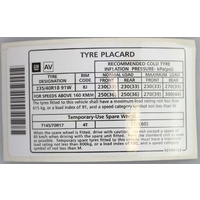 Holden VZ Commodore Tyre Placard Decal