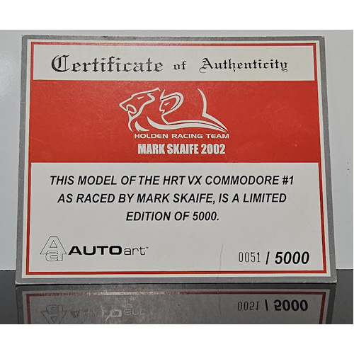 1:18 #1 2002 HRT Mark Skaife VX Commodore Certificate #0051