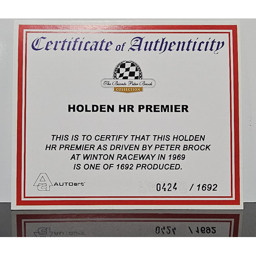 1:18 HR Premier Winton 1969 Peter Brock Certificate #0424