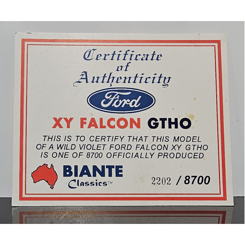 1:18 XY GTHO FORD Falcon Wild Violet Certificate #2202