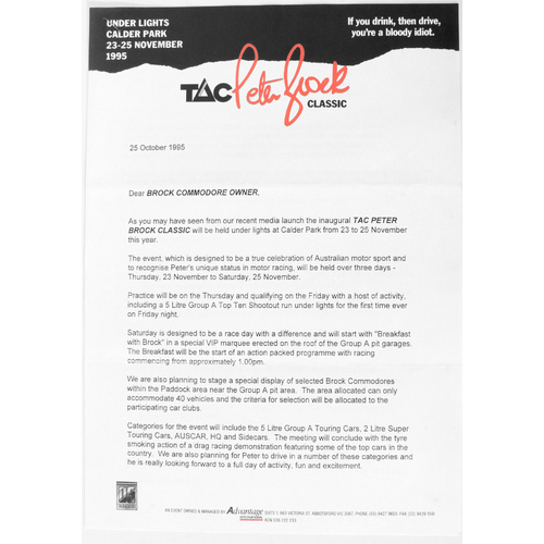 TAC Peter Brock 1995 Calder Park Announcement & Booking Form