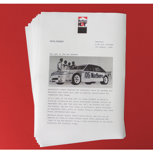 Peter Brock HDT Marlboro VK Big Banger Media Release Kit