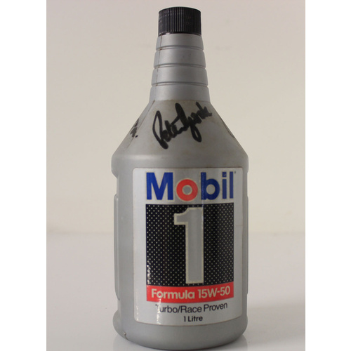 Signed Peter Brock Mobil 1 Racing Oil Bottle