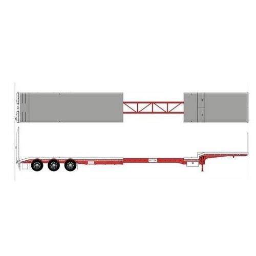 1:50 White & Red Extendable 45 Foot Dropdeck CTE Diecast Trailer And Dolly