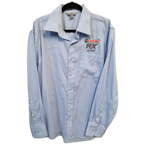 BNWOT Official Castrol Men's Blue Grey RX Super Work Shirt Size XL