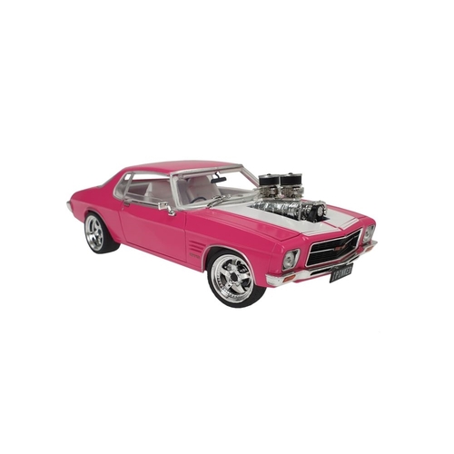 1:24 1973 Pink & White Stripes HQ Holden Monaro Blown 2 Door Coupe Street Machine