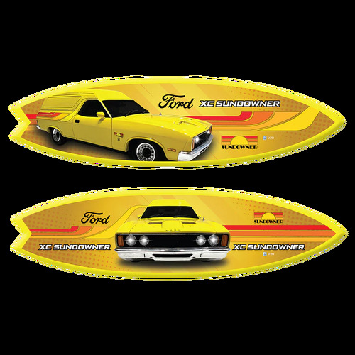 Pre Order Licensed Ford Falcon XC Sundowner Panel Van Yellow Fibreglass Surfboard Full Size