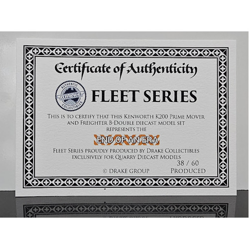 New 1:50 Drake Kenworth K200 B Double Set  NQ Group Certificate #038 End Of An Era 