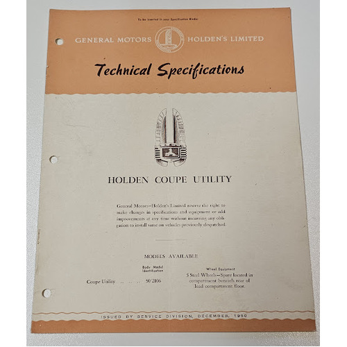 Original GMH HOLDEN 48/215 FX Technical Specifications 12 page Booklet December 1950