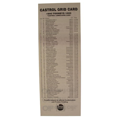 Castrol Grid Card - 1990 Tooheys 1000