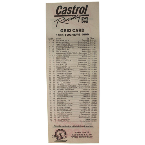 Castrol Racing Grid Card - 1994 Tooheys 1000