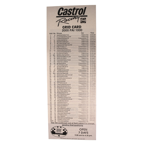 Castrol Racing Grid Card - 2000 FAI 1000