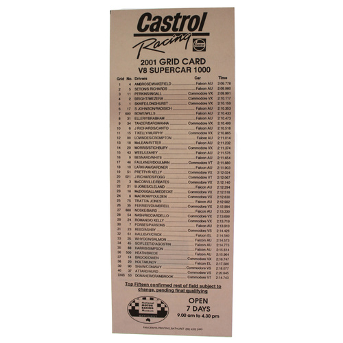 Castrol Racing Grid Card - 2001 V8 Supercar 1000