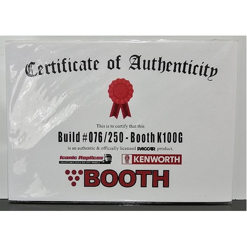New 1:50 Kenworth K100G Booth Certificate & Plaque #076