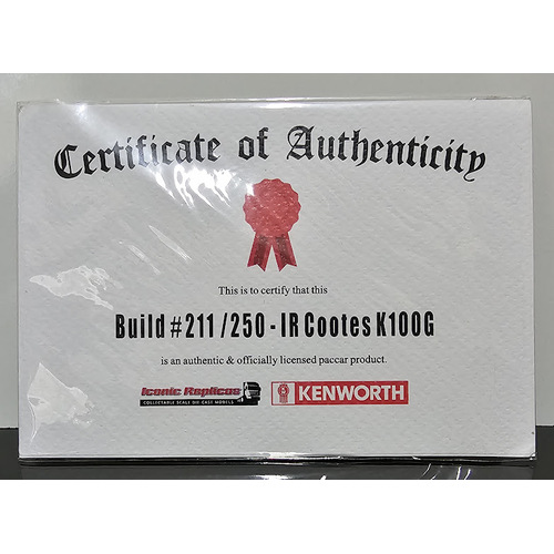 New 1:50 Kenworth K100G IR Cootes Certificate #211