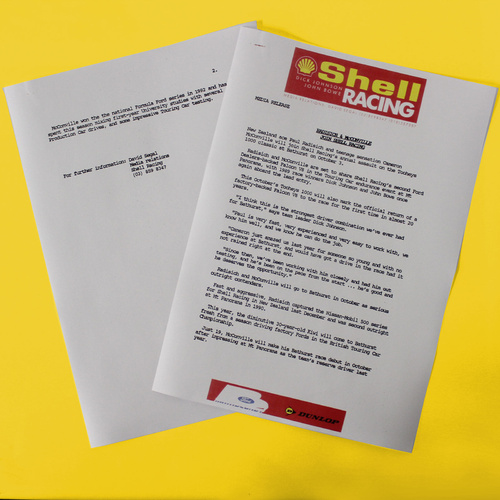 Dick Johnson Shell Racing 1993 Tooheys Media Release Kit