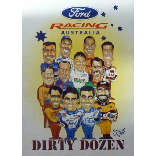 Ford Racing Dirty Dozen Charactures Drivers Poster